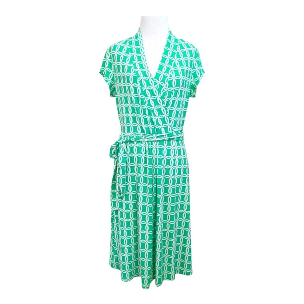 NEW Liz Claiborne Career Teal & White Geometric Print Midi Dress - Size Medium